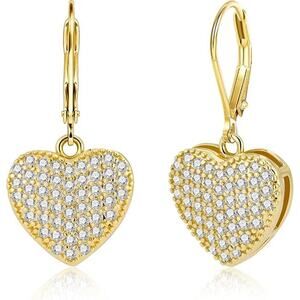 925 Sterling Silver 14K Gold Plated Heart Waterdrop Dangle Earring for Women